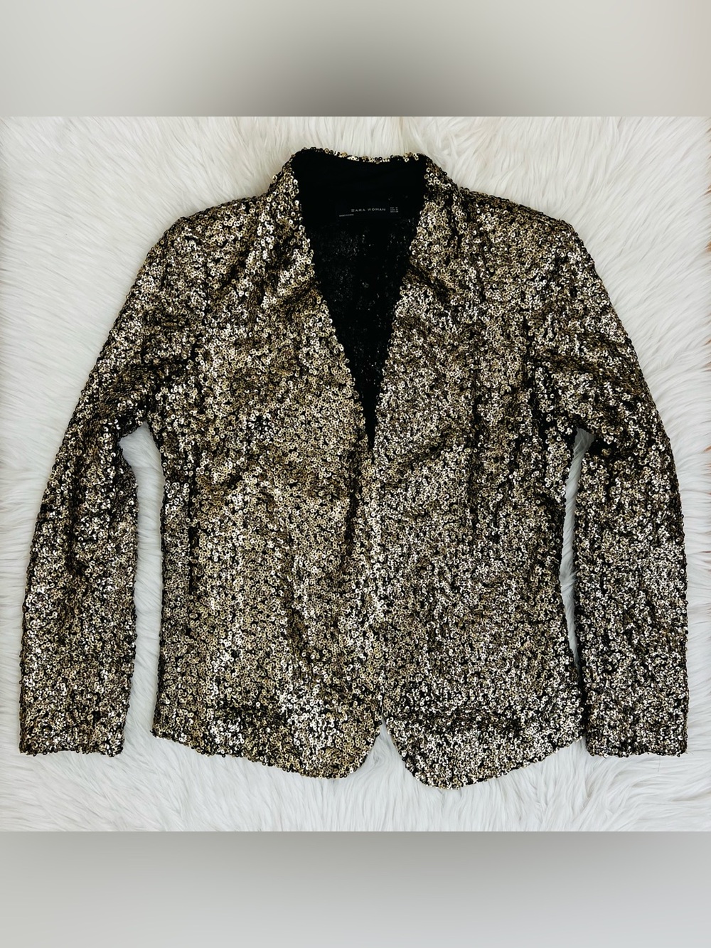 Zara Women’s Gold Sequin Open Front Blazer Sz M